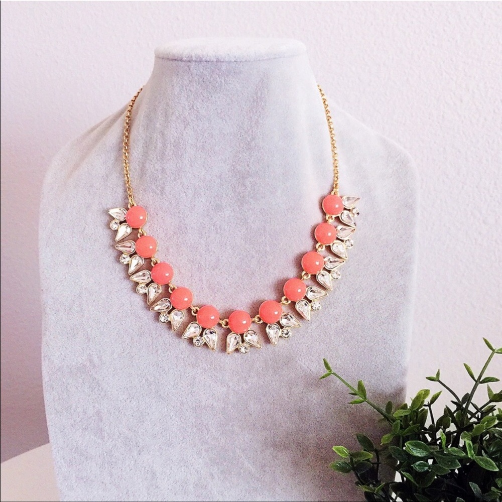 J Crew Orange with Crystal Ivory Necklace